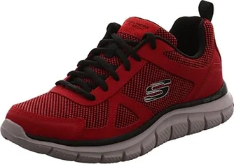 Skechers Track Bucolo red leather/black mesh trim