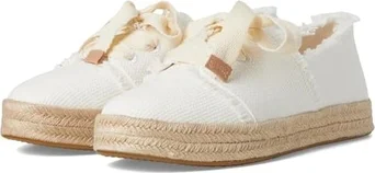 TOMS Carolina Lace-Up Espadrille white beachside woven with fray